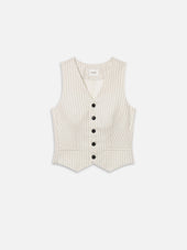 The Pinstripe Avenue Vest -- Cream Multi