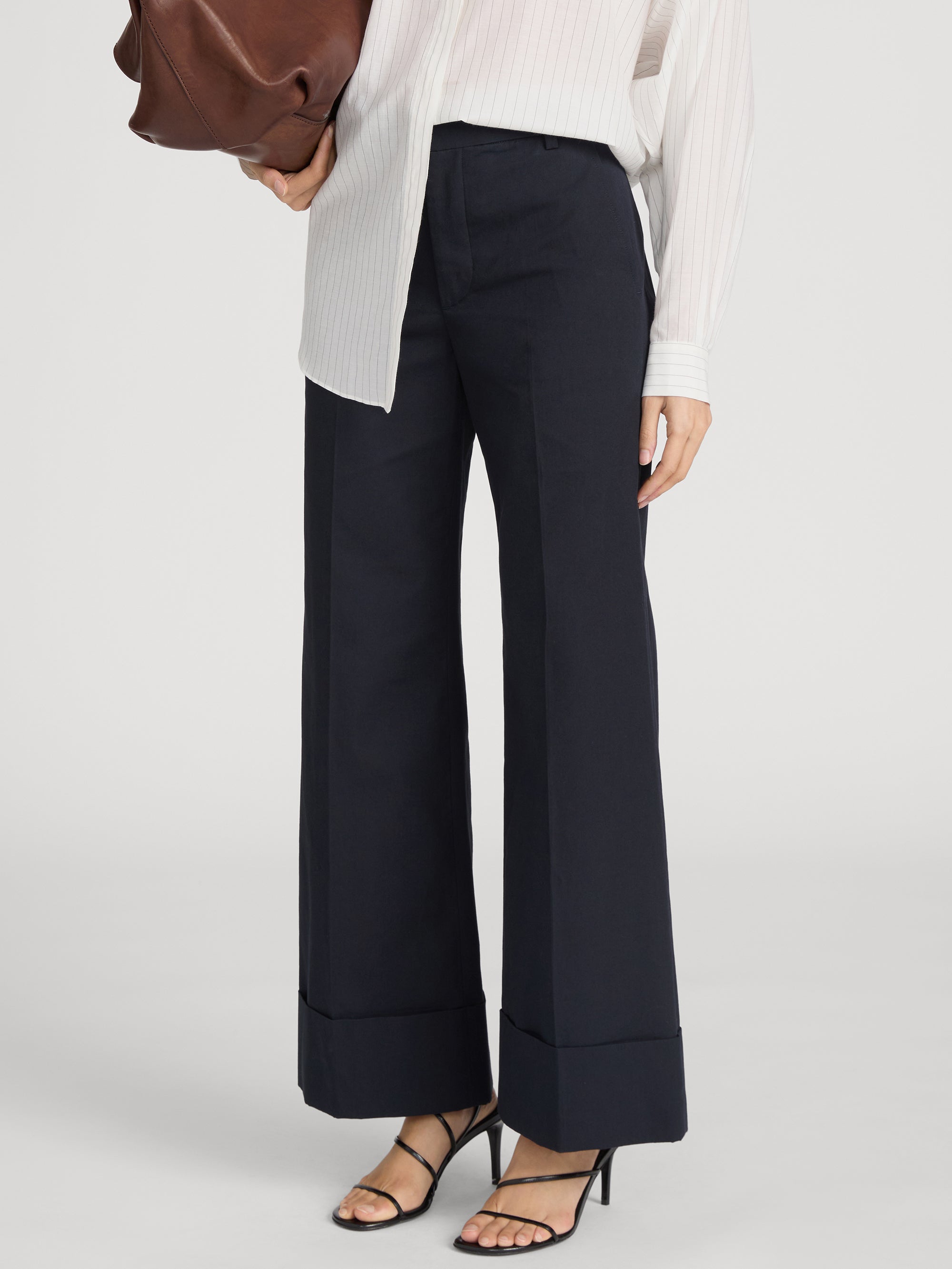 The Cuffed Slim Palazzo Trouser -- Navy