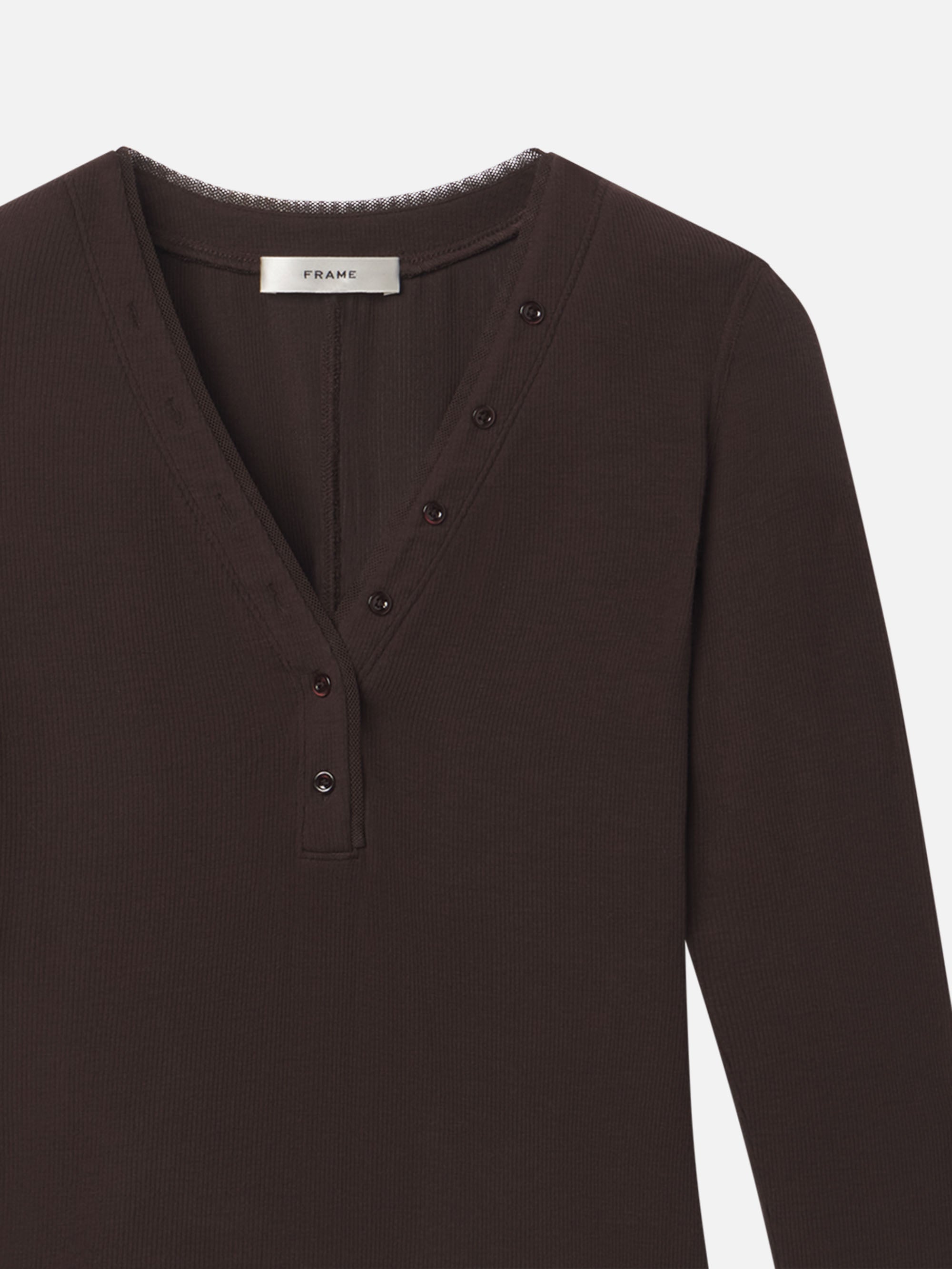 THE MESH TRIM RIB HENLEY COFFEE