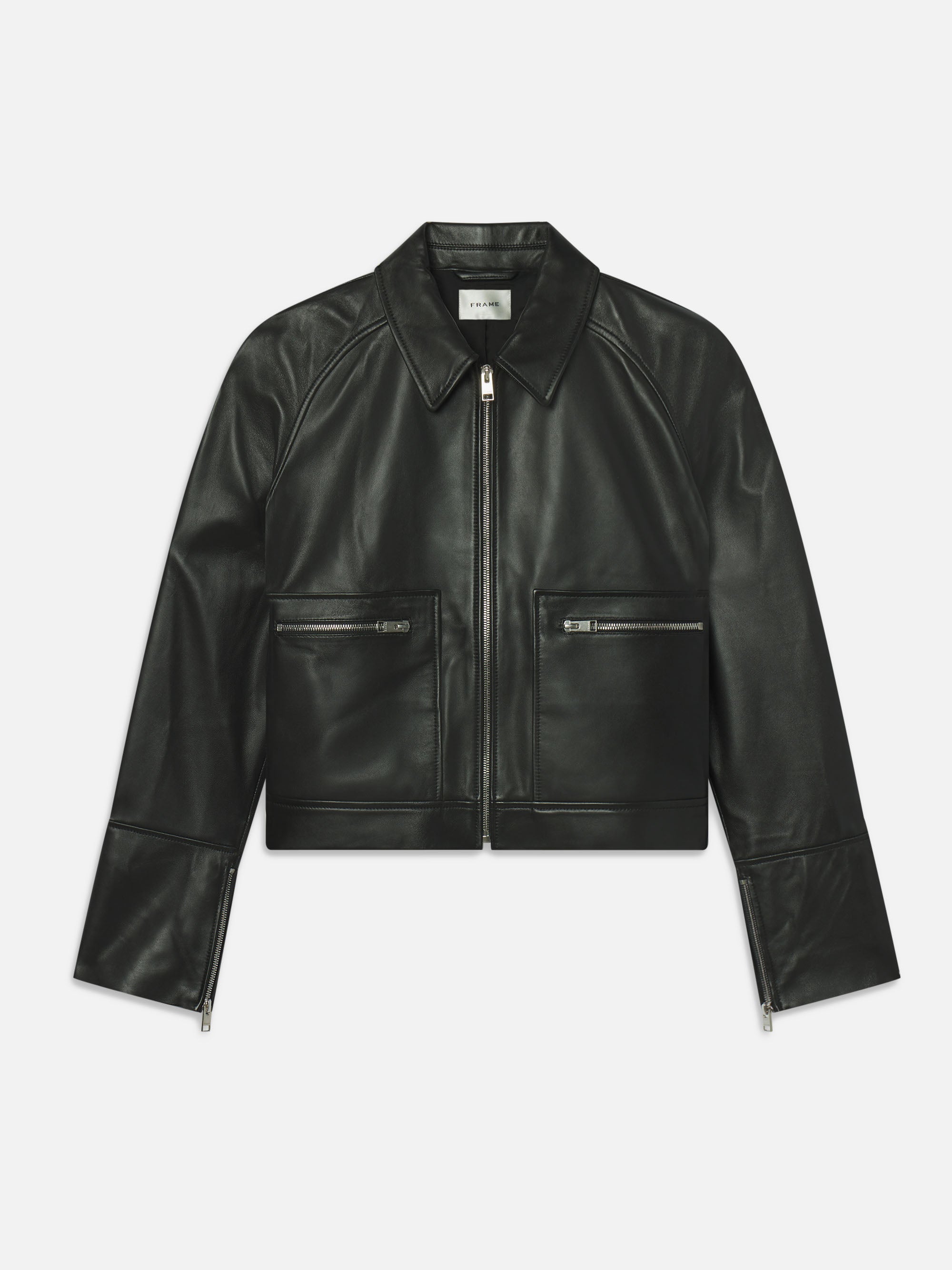 THE LEATHER ZIP FRONT JACKET BLACK