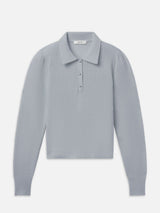 The Long Sleeve Honeycomb Polo -- Grey Blue