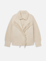 The Cropped Jacquard Fringe Coat -- Ecru