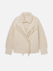 The Cropped Jacquard Fringe Coat -- Ecru