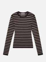 The Pointelle Stripe Crewneck -- Chestnut Multi Stripe