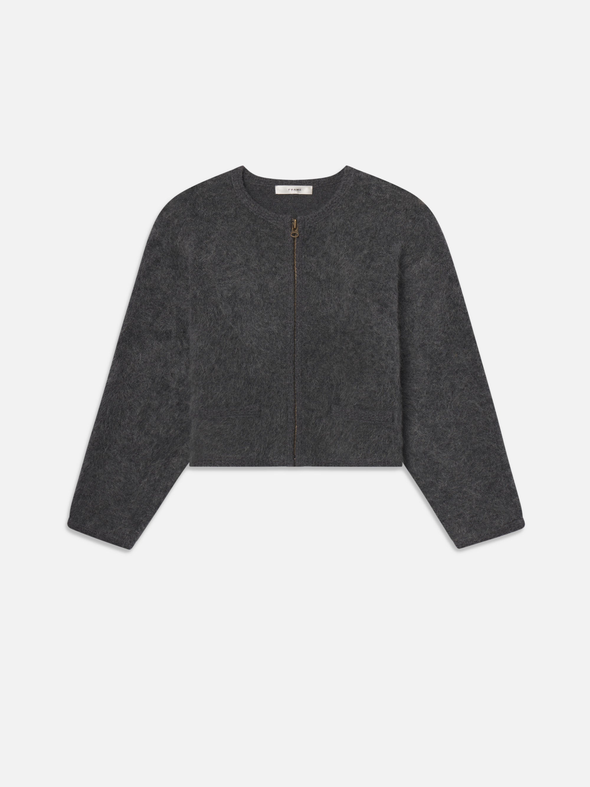 a24チャコールグレーM40 THE LOFTY CROCHET CARDI DARK HEATHER GREY