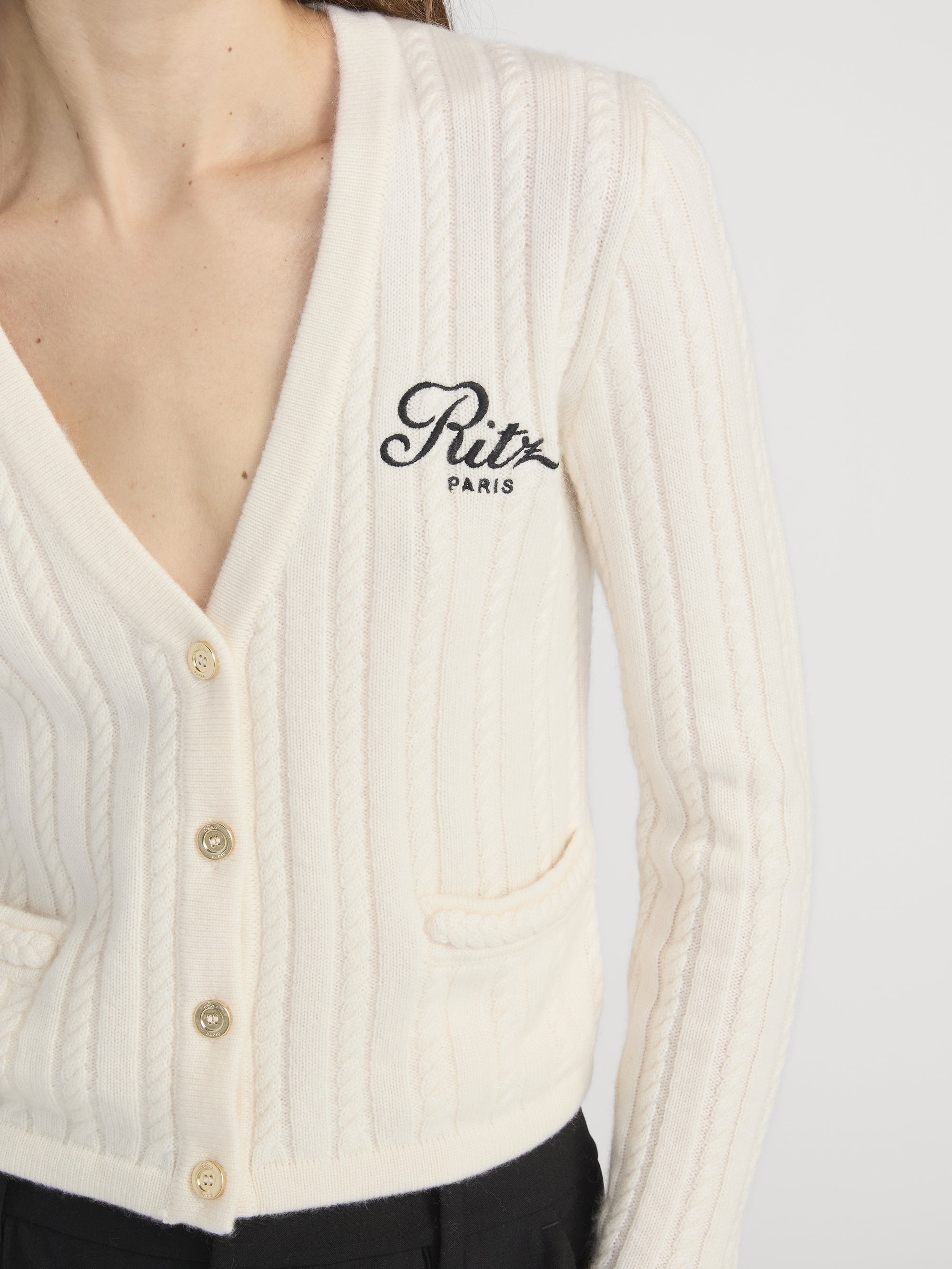 Ritz cardigan Detail On Model
