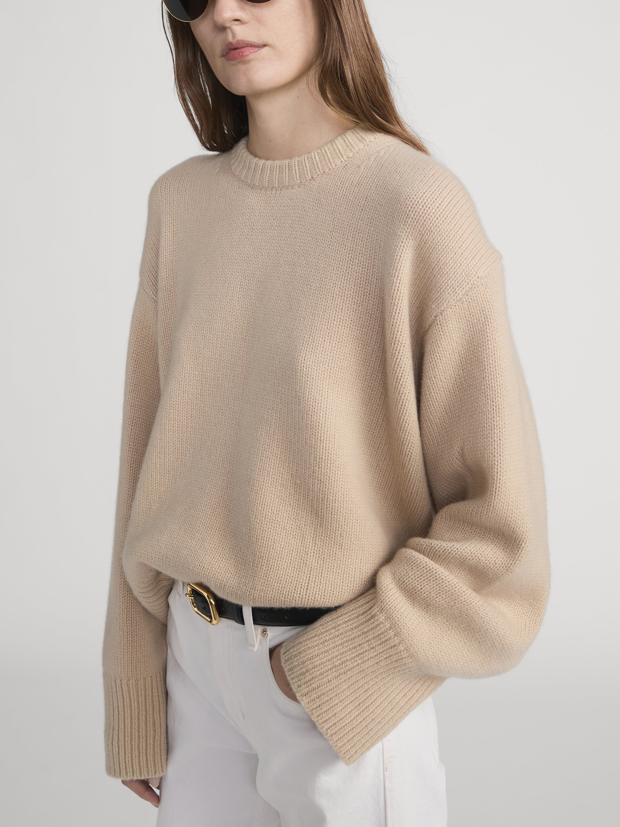 The Cashmere Oversized Crew Sweater -- Oatmeal Heather