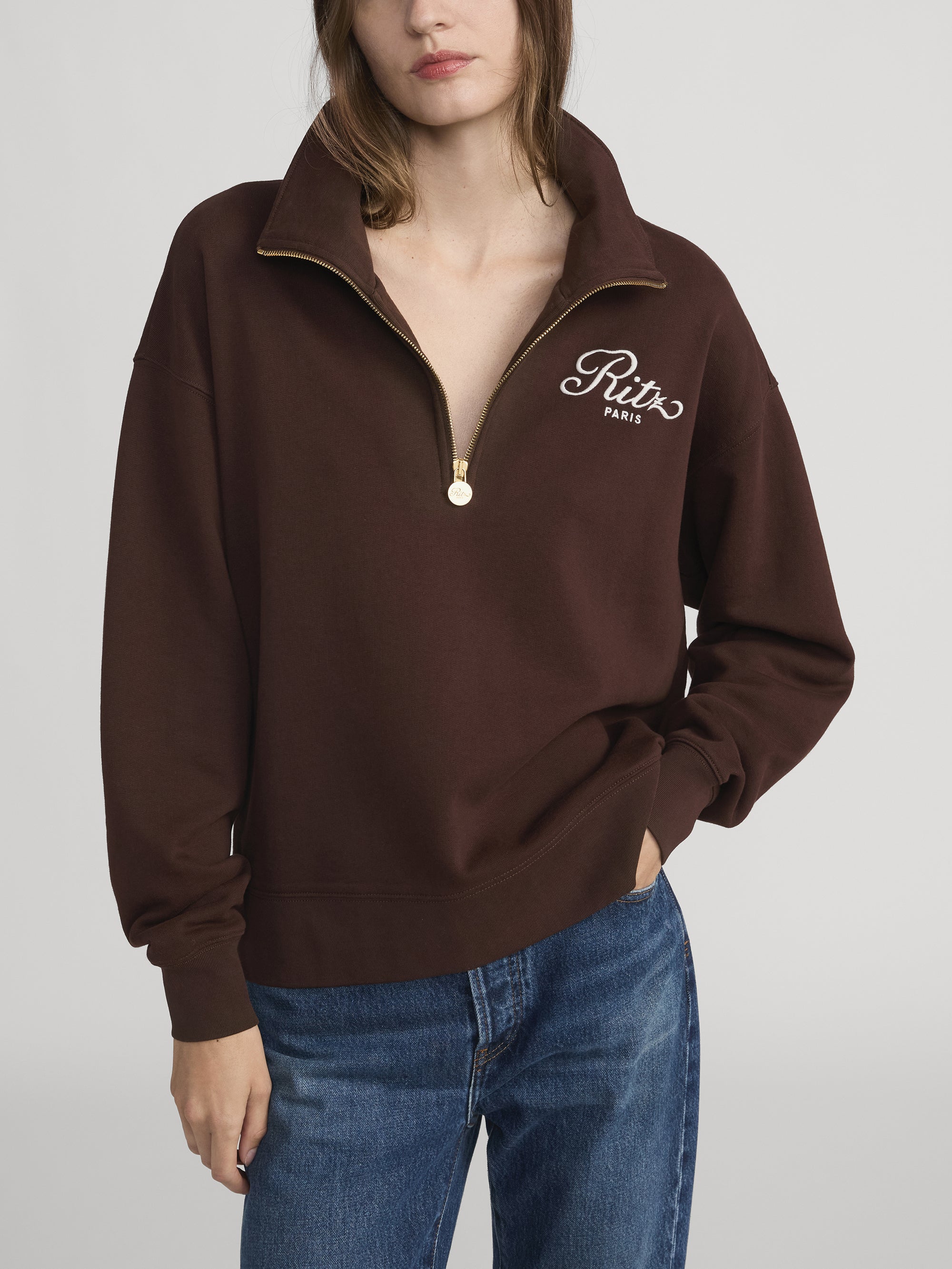 Ritz Half Zip Crop On Model 