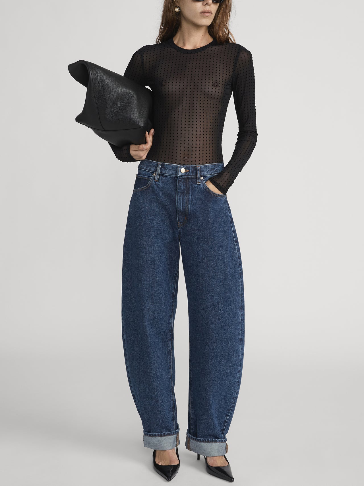 The Mesh Polka Dot Top -- Black