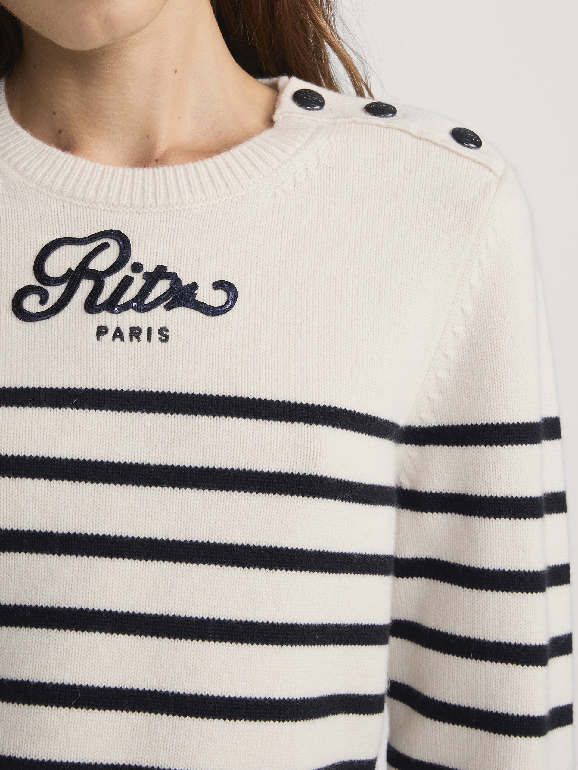 Ritz Stripe Sweater Detail On Model 
