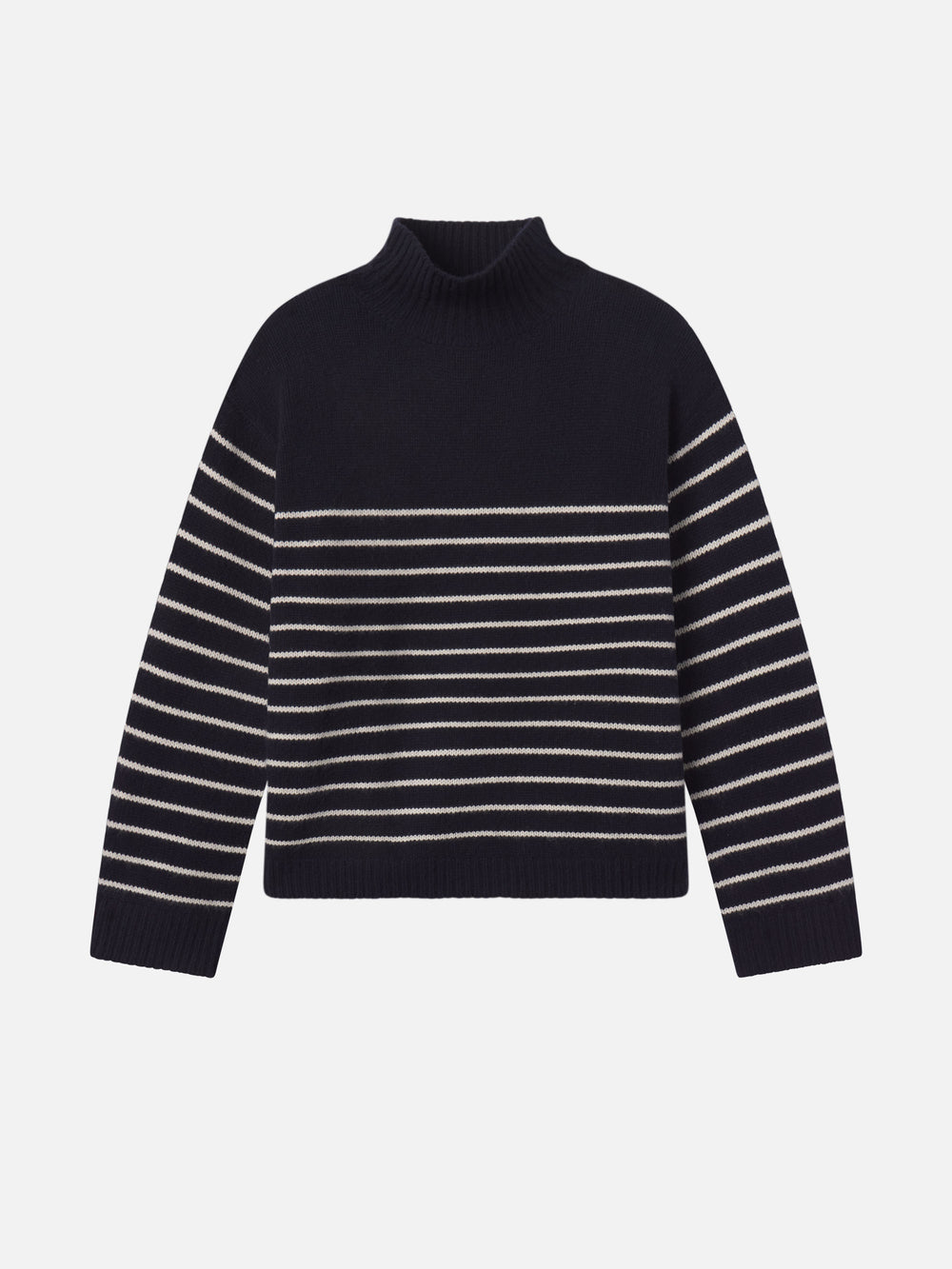 The Striped Cashmere Turtleneck -- Navy Multi