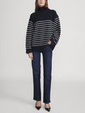 The Striped Cashmere Turtleneck -- Navy Multi