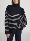 The Striped Cashmere Turtleneck -- Navy Multi