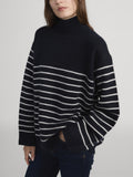 The Striped Cashmere Turtleneck -- Navy Multi