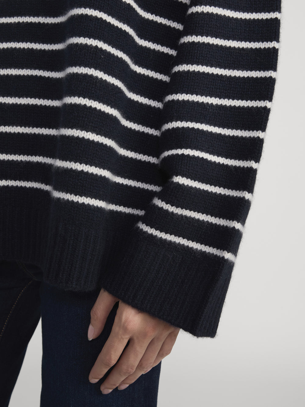 The Striped Cashmere Turtleneck -- Navy Multi
