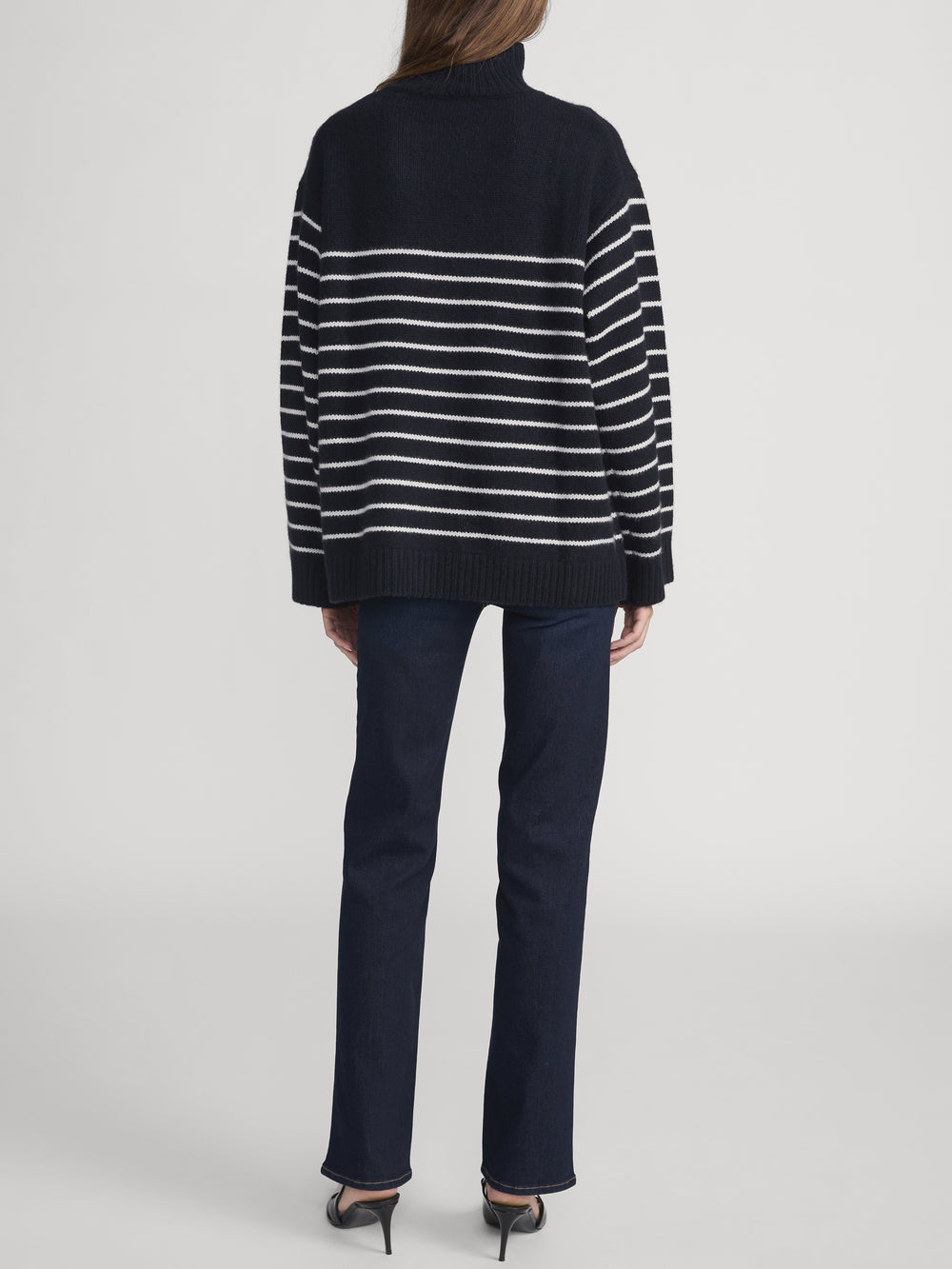 The Striped Cashmere Turtleneck -- Navy Multi