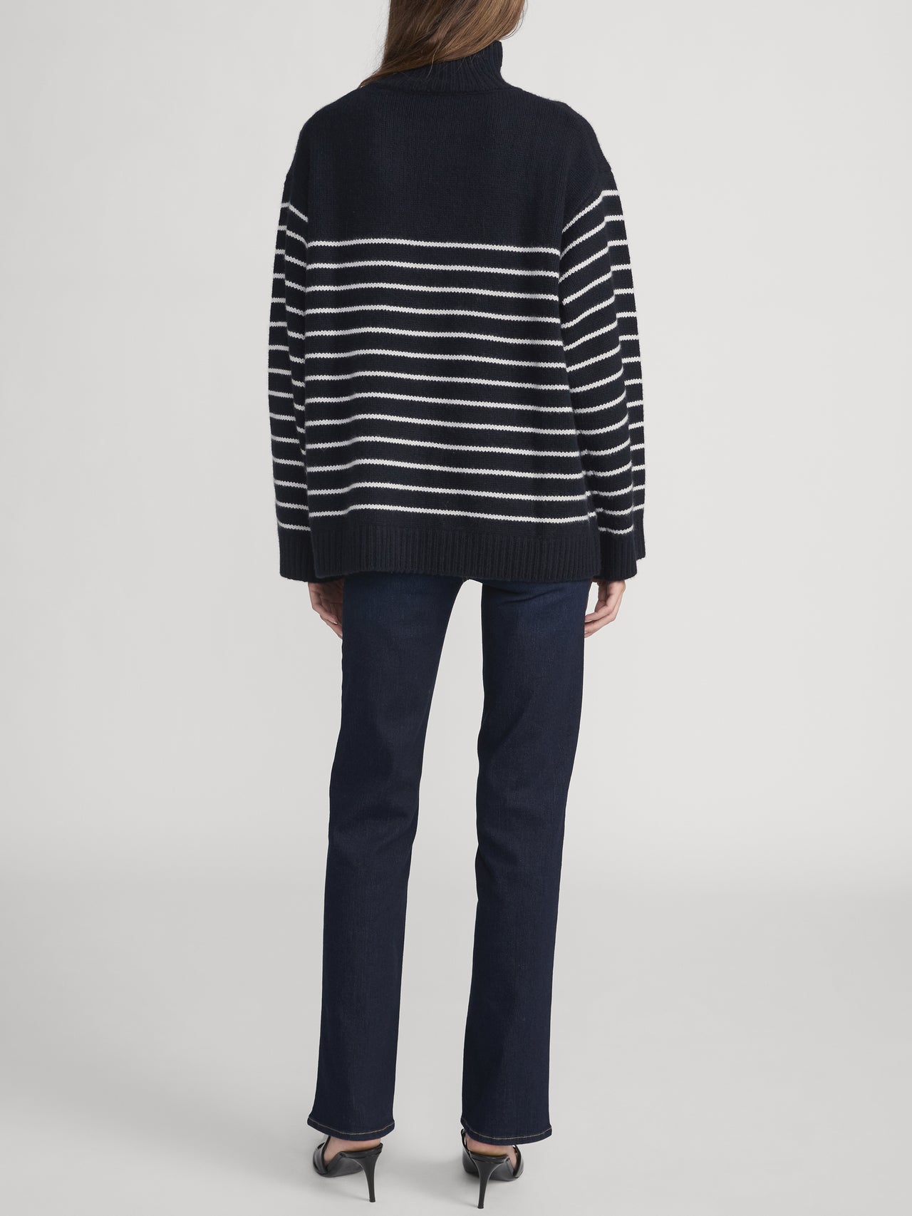 The Striped Cashmere Turtleneck -- Navy Multi