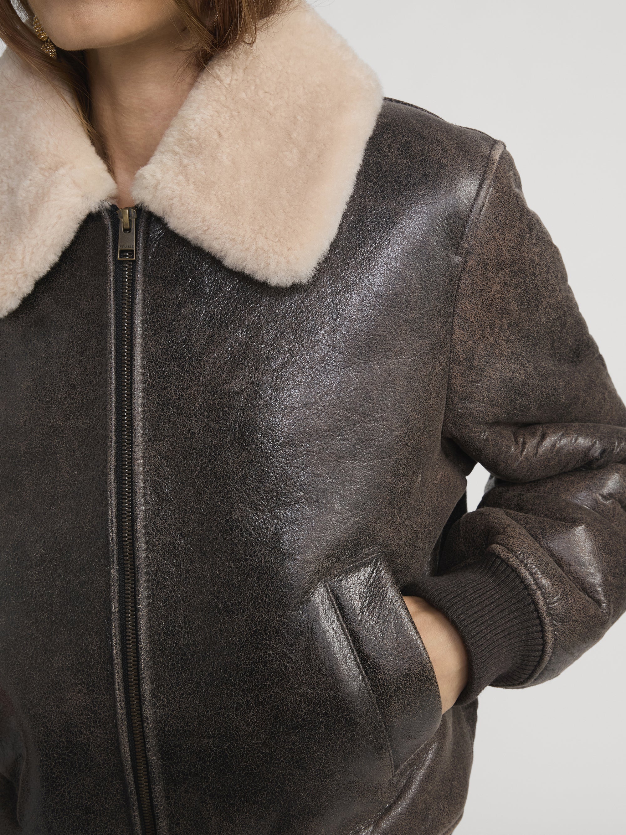 THE SHURNKEN SHEARLING BOMBER CARDAMOM