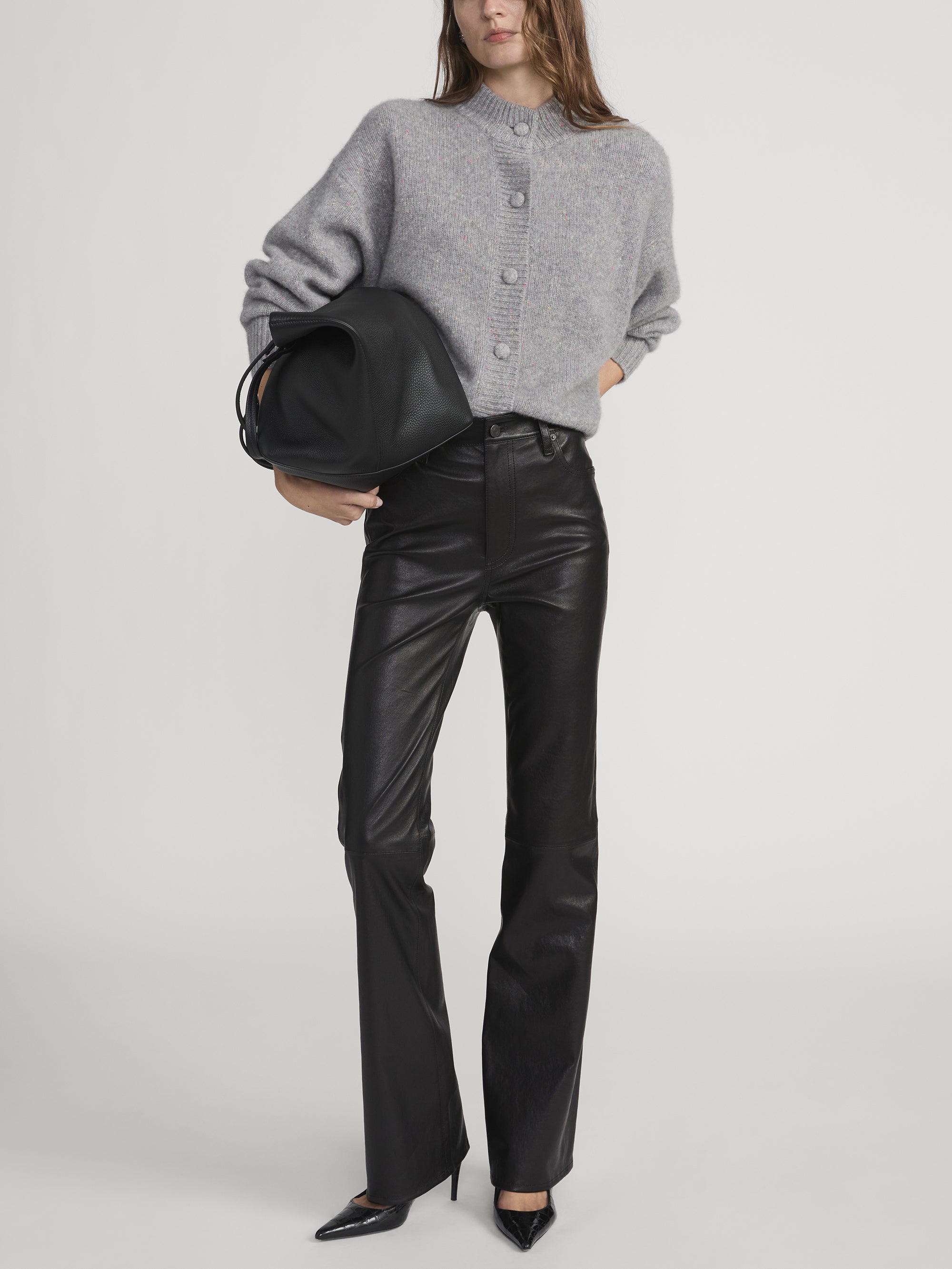 The Cashmere Fleck Cardigan -- Silver