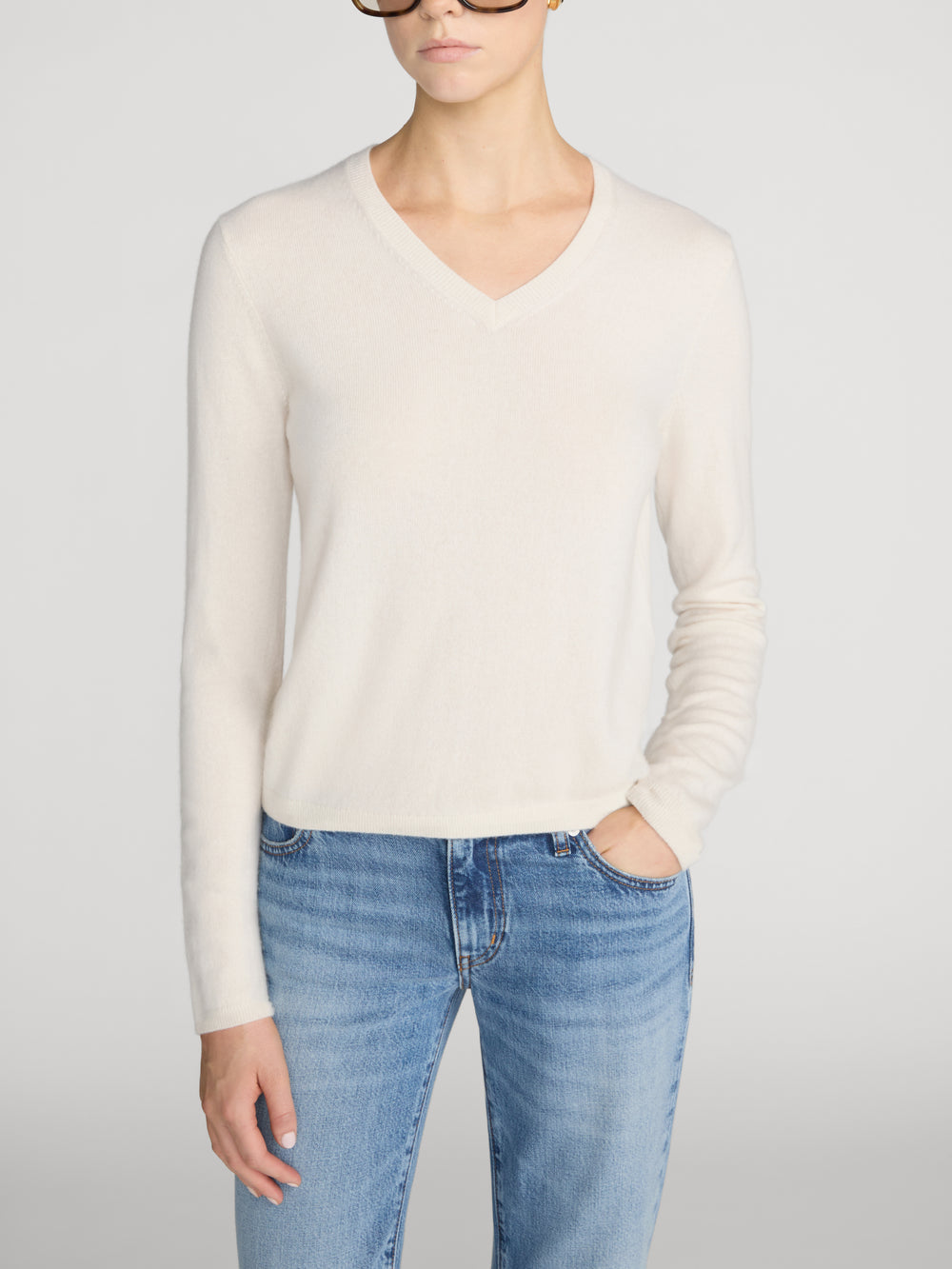 The Shrunken Cashmere V Neck -- Cream