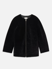 The Collarless Shearling Coat -- Black