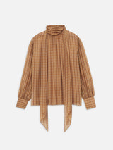 The Lantern Blouse -- Taupe Multi Plaid
