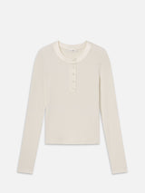 The Satin Trim Rib Henley -- Cream
