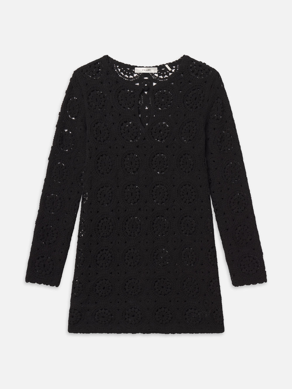 FRAME Women's The Crochet Keyhole Dress | Black | Cotton | Size Large FRAME Women's The Crochet Keyhole Dress | Black | Cotton | Size Large
