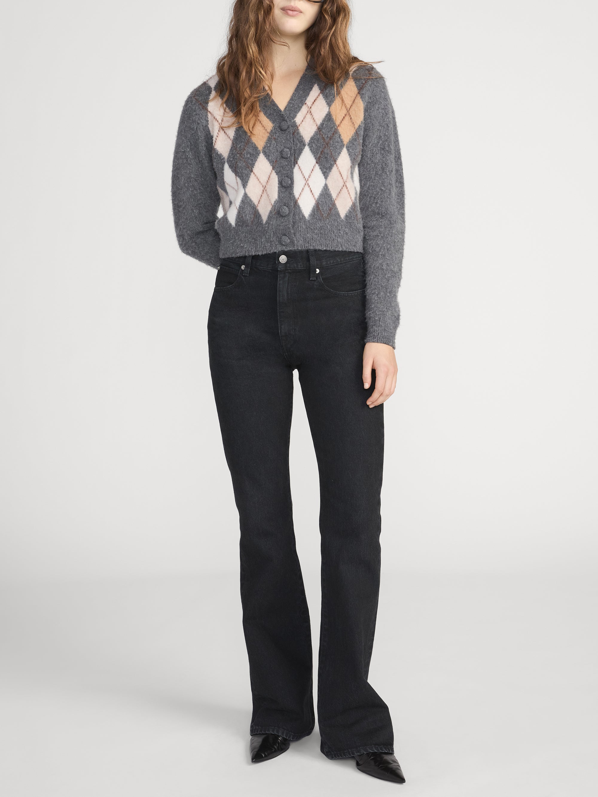 THE BRUSHED ARGYLE CARDI GREY MULTI