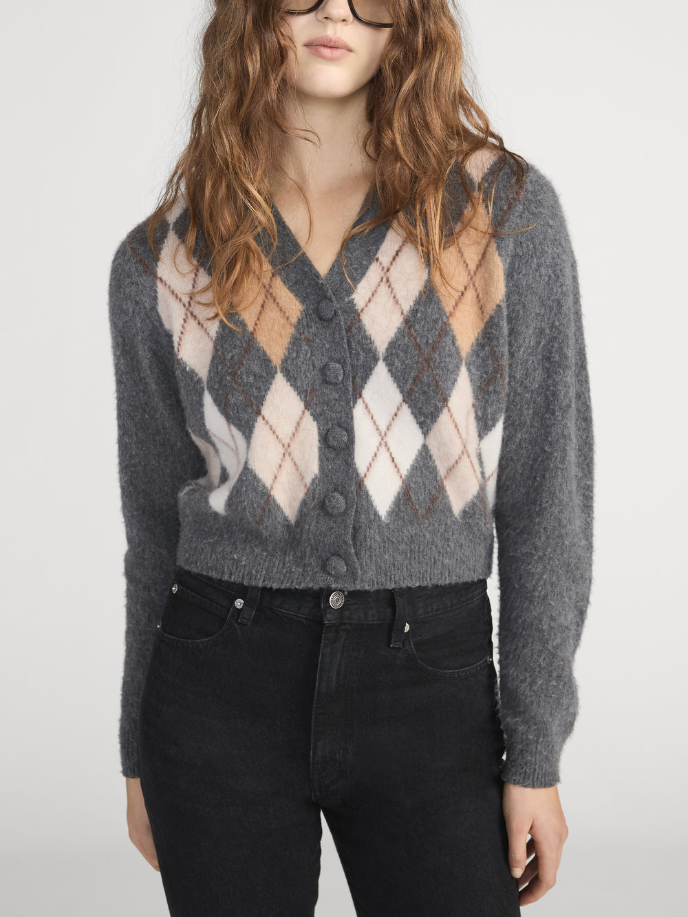 The Brushed Argyle Cardi -- Grey Multi