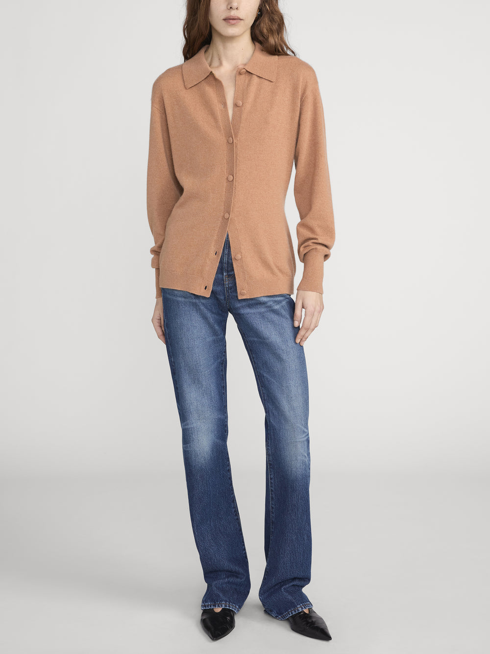 The Cashmere Collared Cardi -- Light Camel