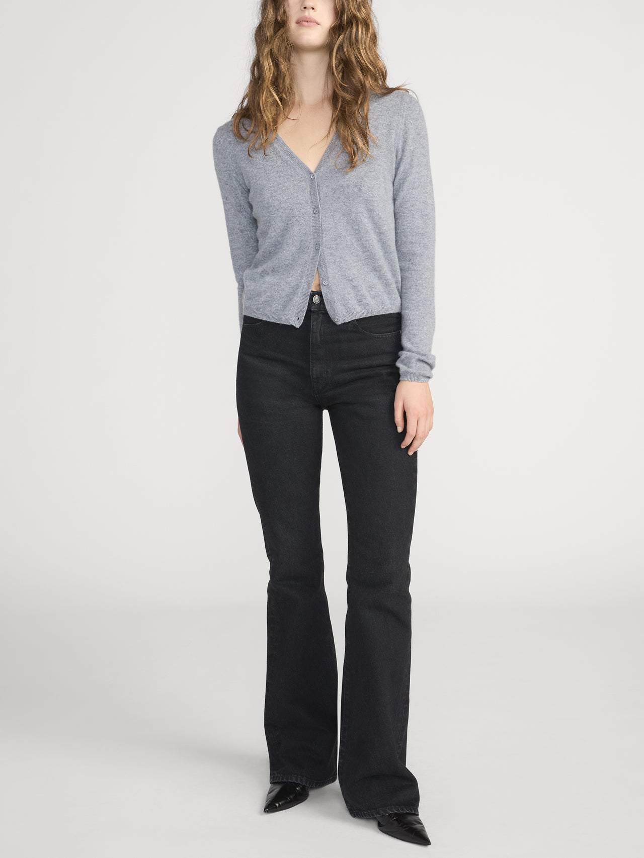 The Cashmere V Cardi -- Heather Grey