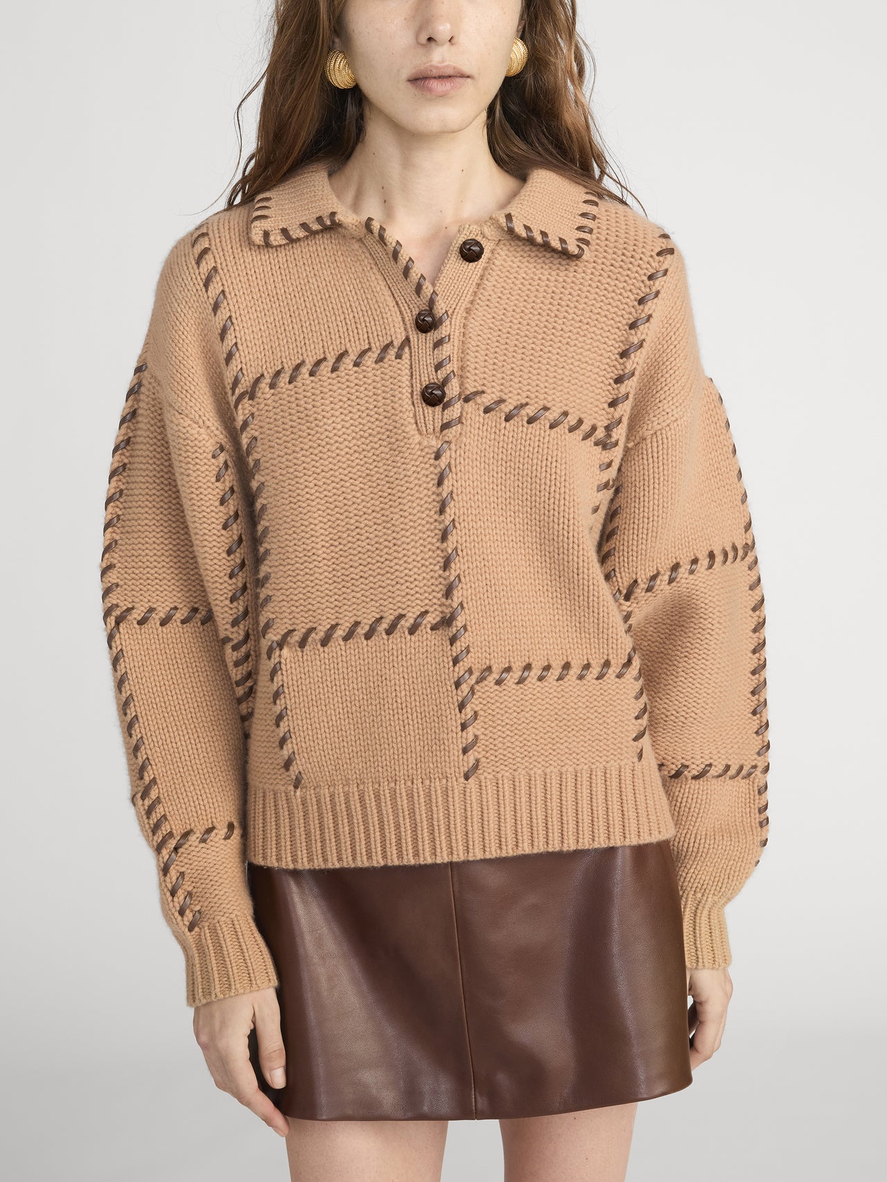 The Leather Stitch Sweater -- Camel