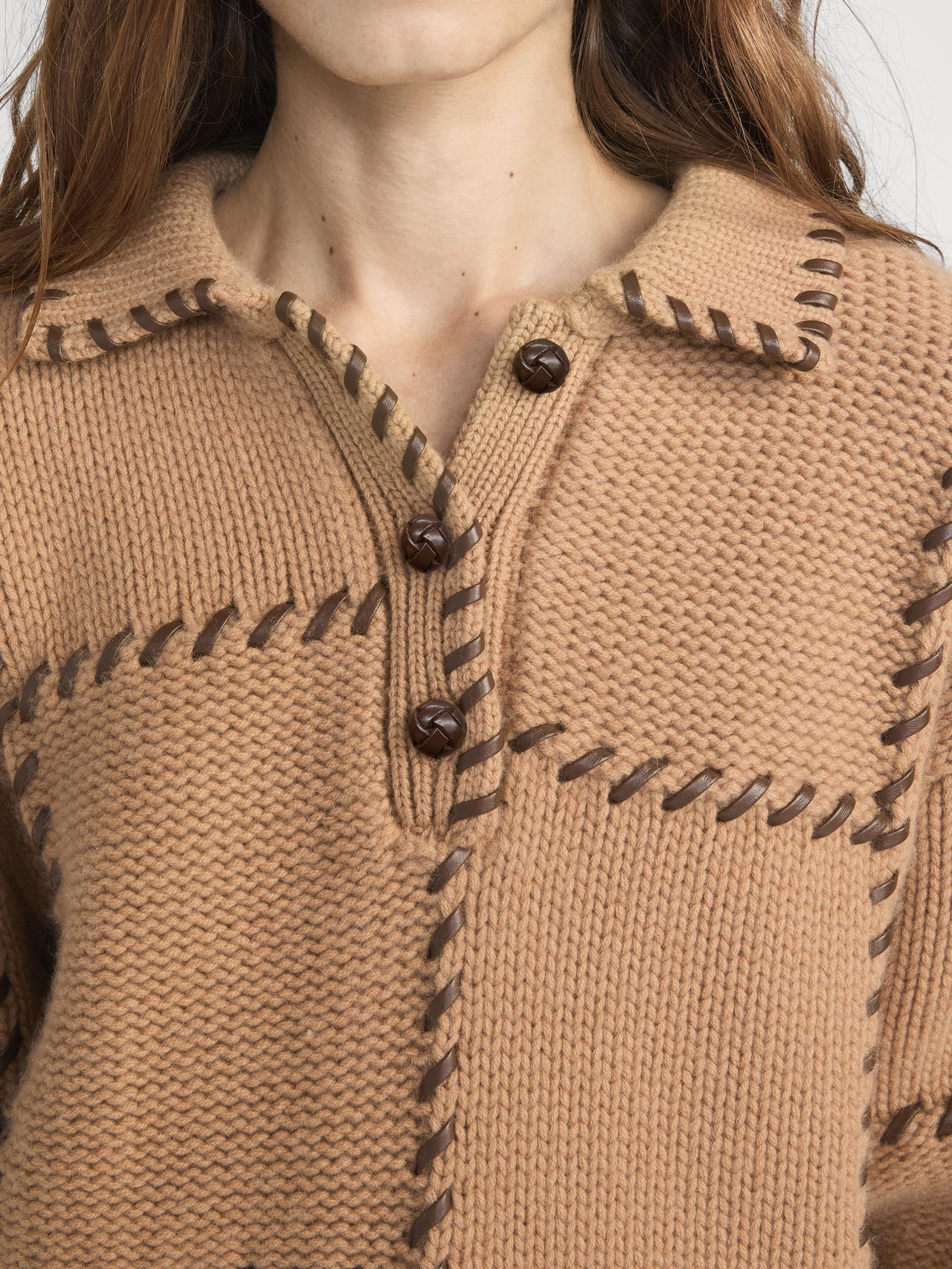 The Leather Stitch Sweater -- Camel