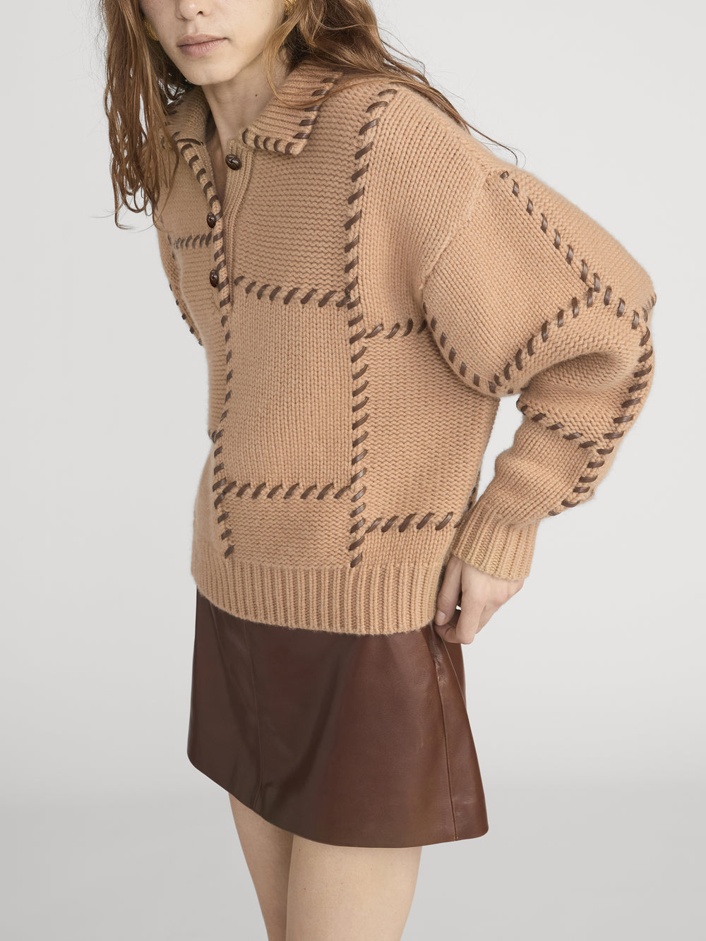 The Leather Stitch Sweater -- Camel