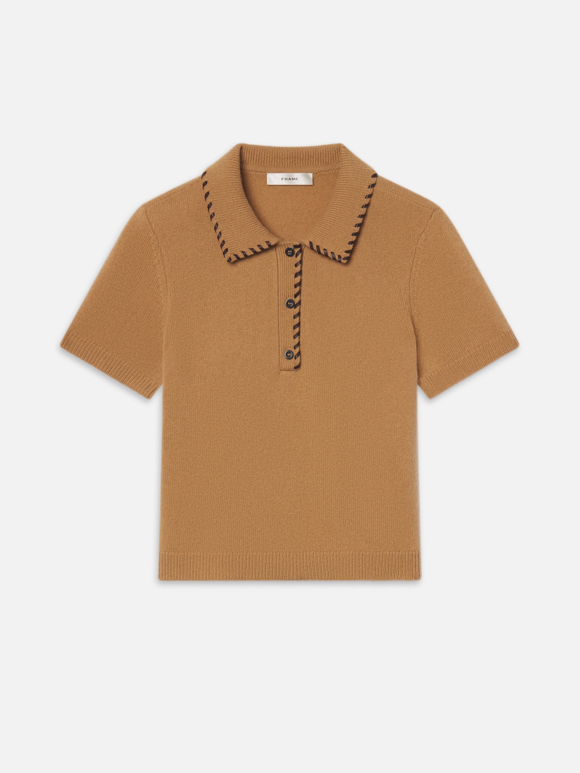 The Leather Stitch Polo Sweater -- Camel