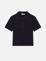 The Leather Stitch Polo -- Navy