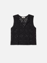 The Crochet Tassel Popover Top -- Black