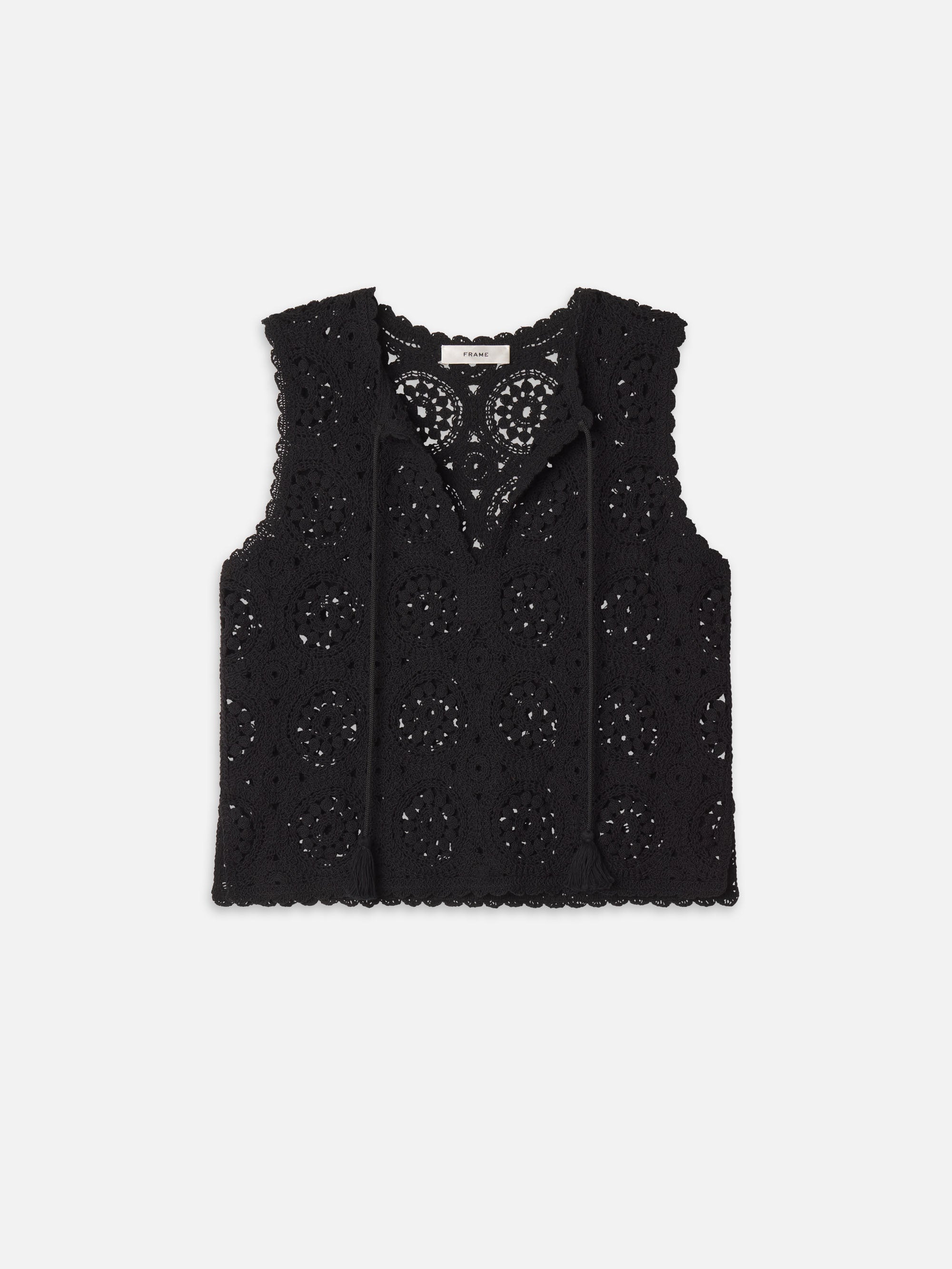 The Crochet Tassel Popover Top -- Black