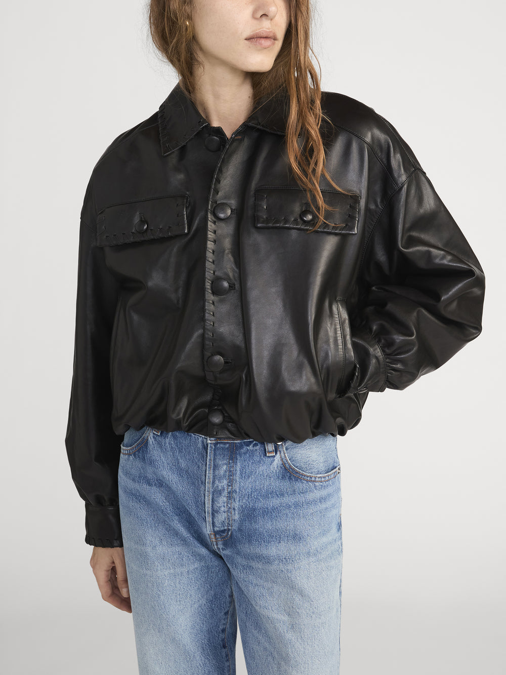 The Leather Bubble Jacket -- Black