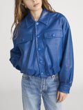 The Leather Bubble Jacket -- Royal Blue