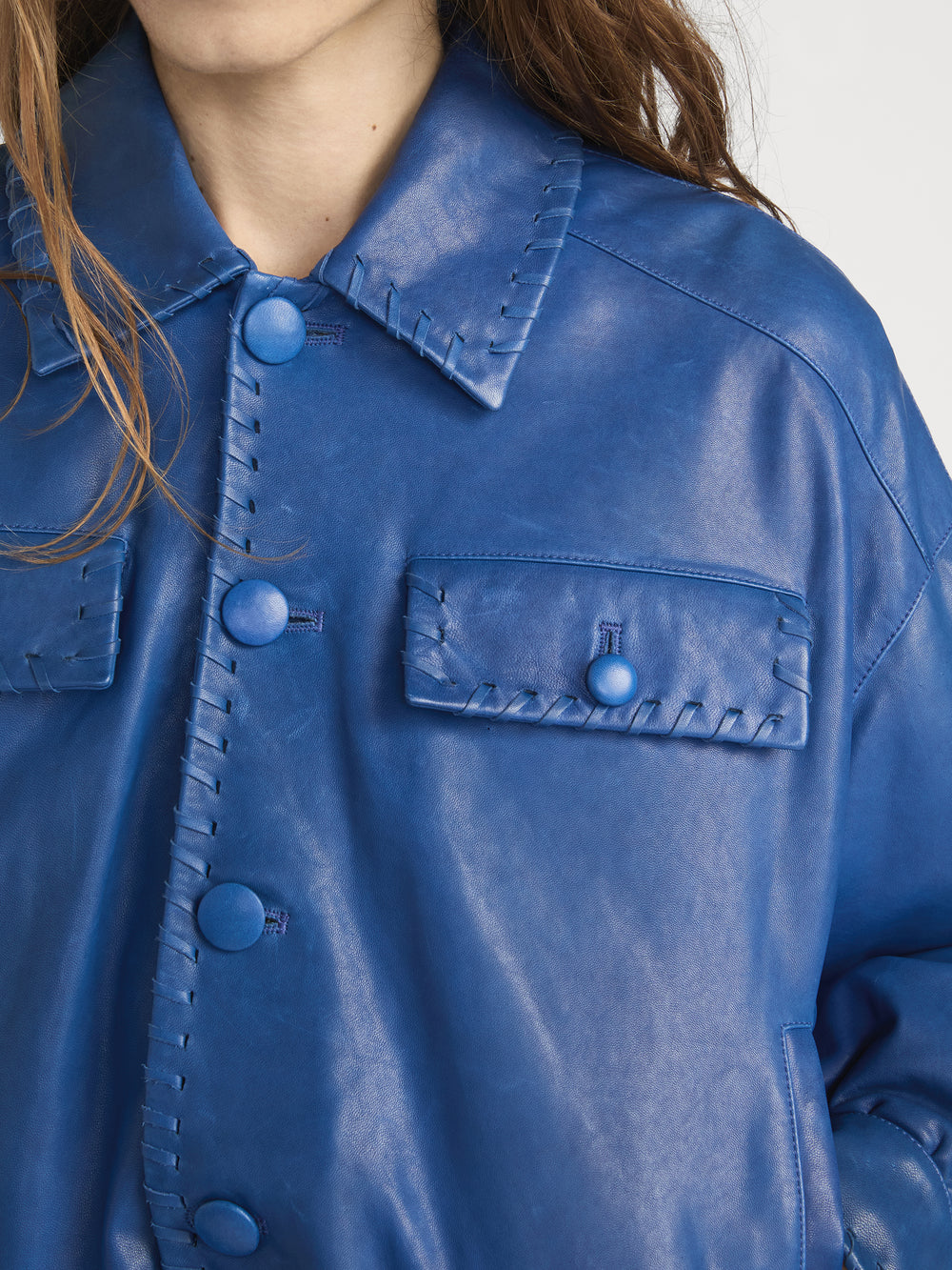 The Leather Bubble Jacket -- Royal Blue