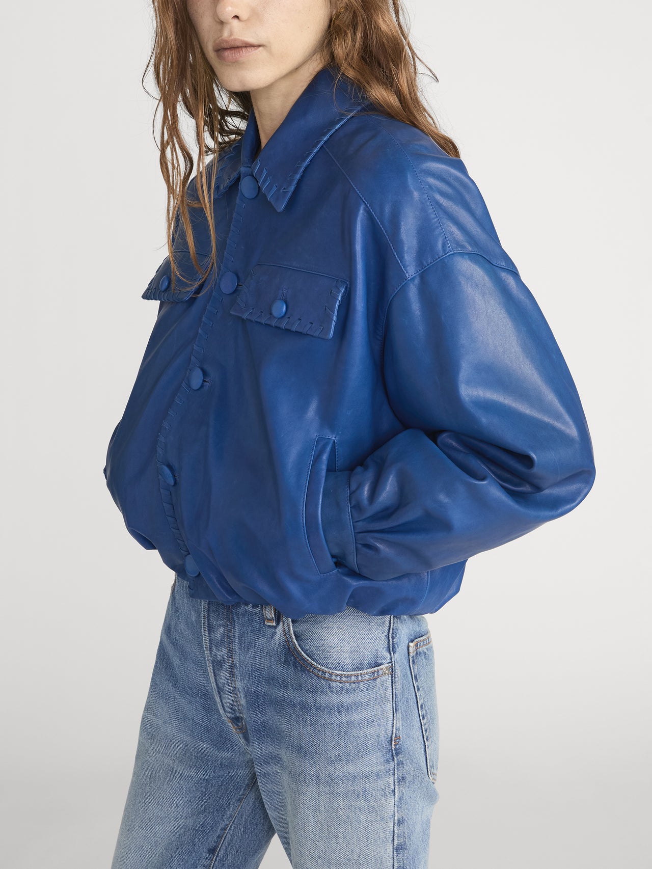 The Leather Bubble Jacket -- Royal Blue