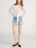 The Striped Silk Tie Blouse -- Cream Multi