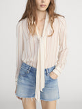 The Striped Silk Tie Blouse -- Cream Multi