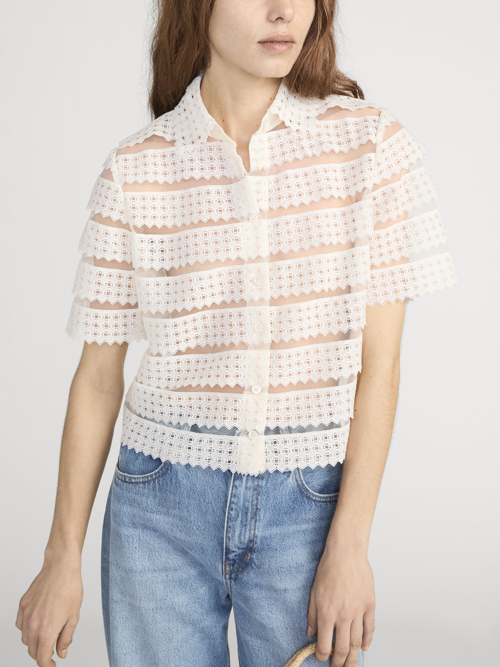 The Lattice Crochet Blouse -- Cream