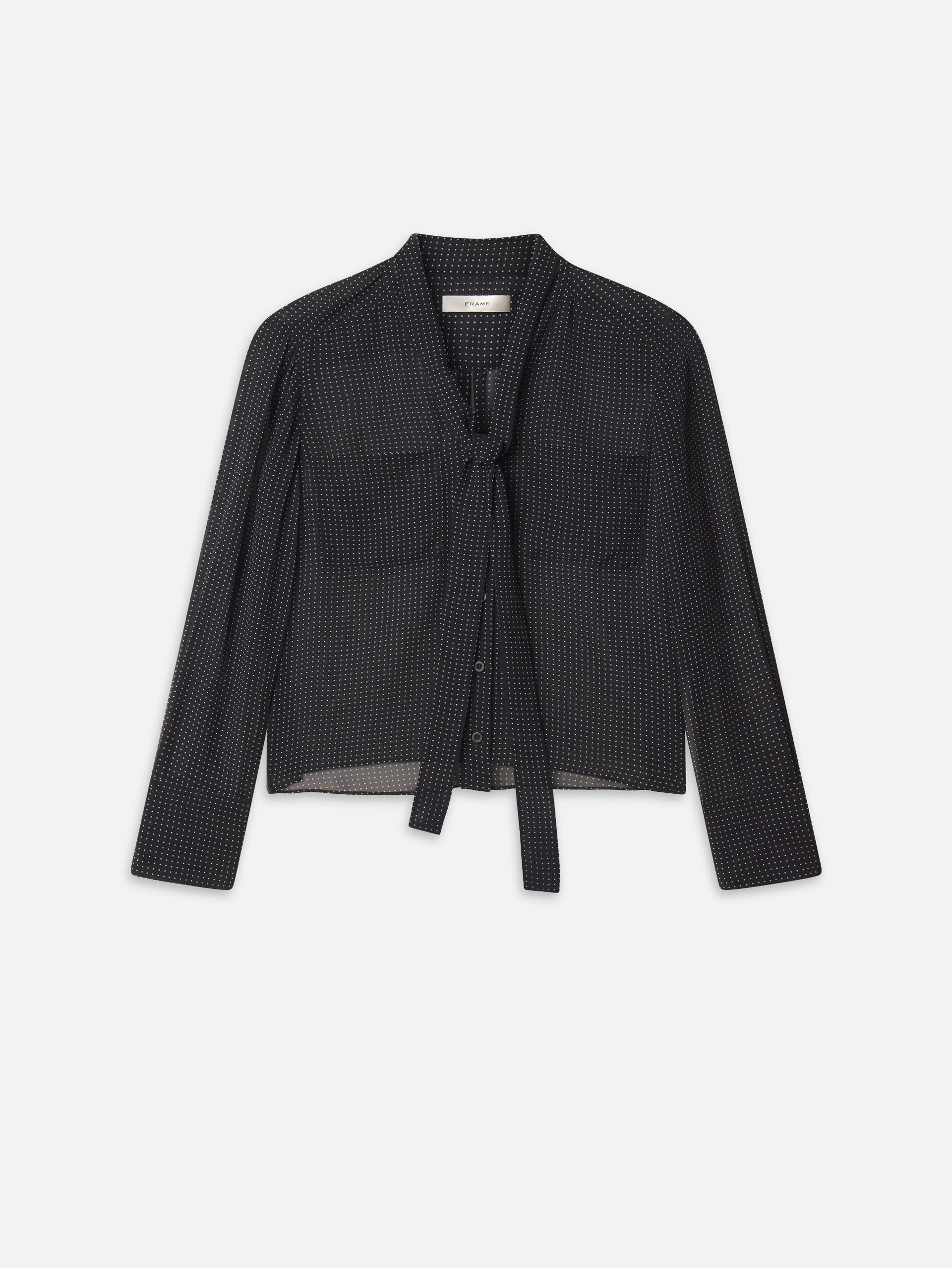 Polka Dot Modern Tie Blouse -- Navy Multi