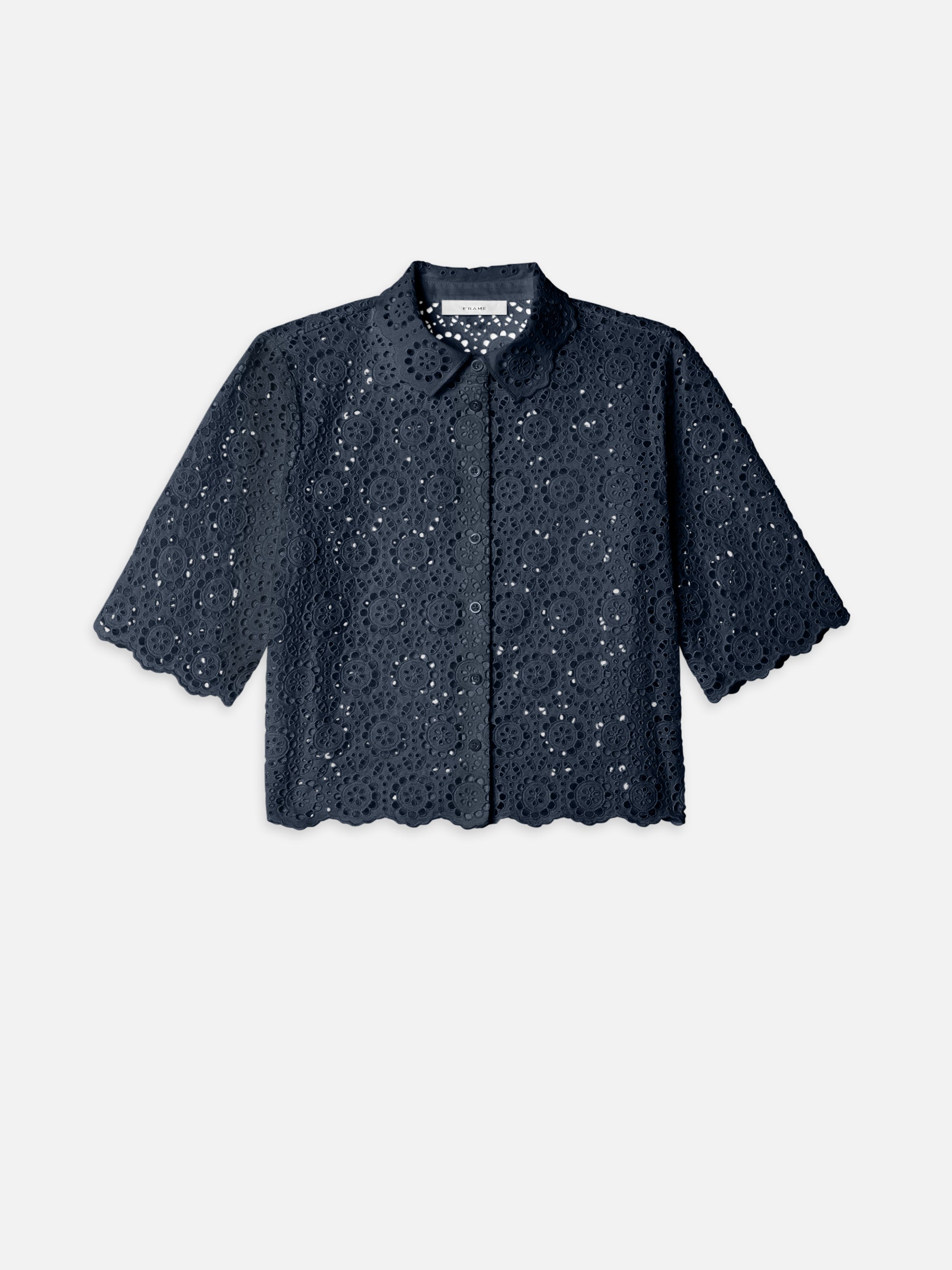 The Petal Eyelet Shirt -- Navy