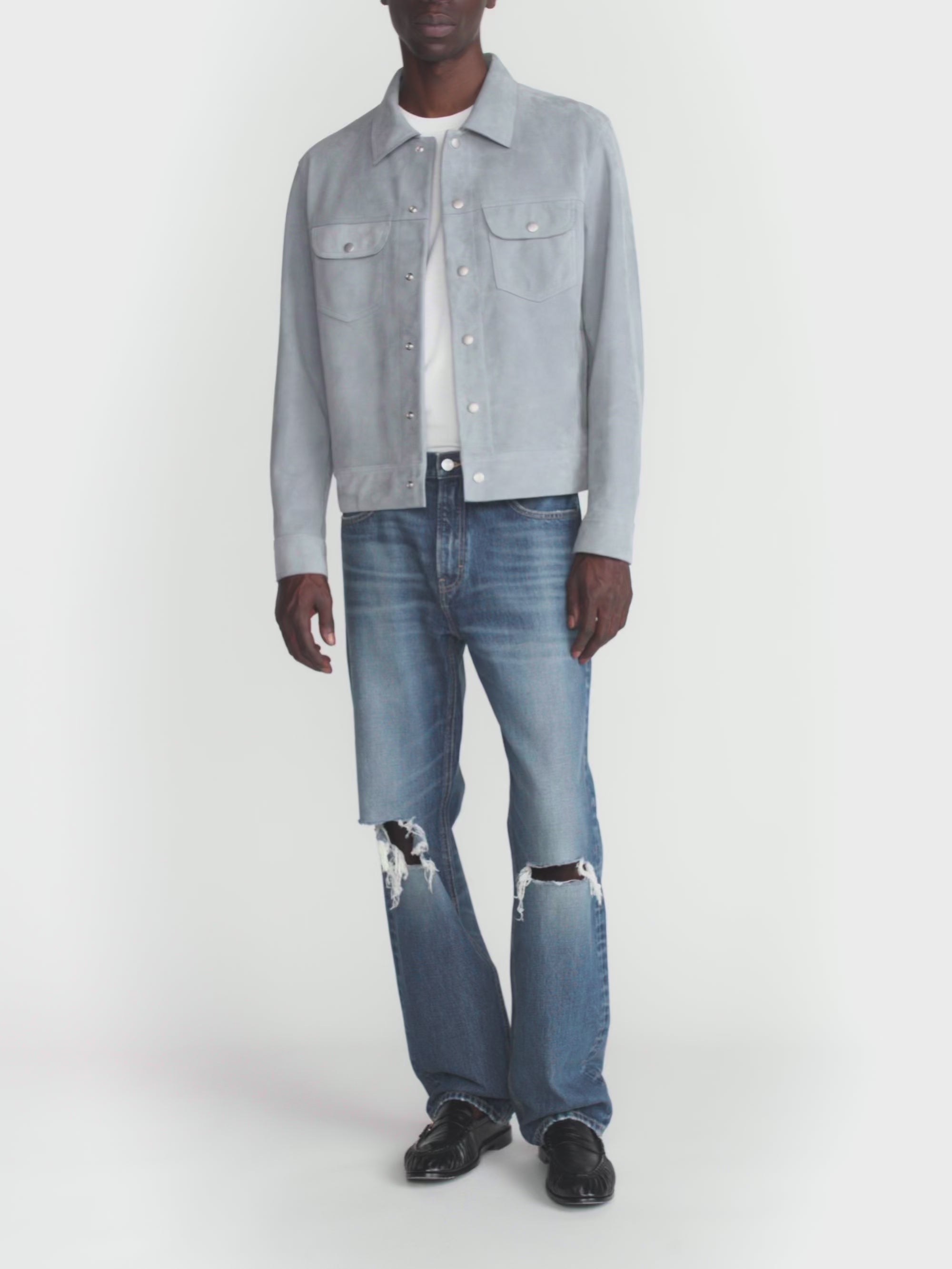 SUEDE TRUCKER JACKET SMOKY BLUE